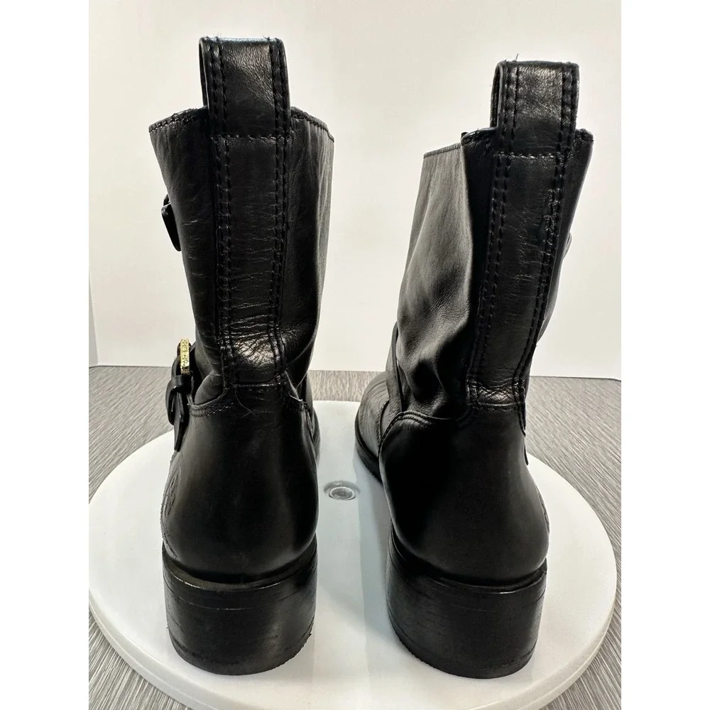 Tory Burch Bennie BLACK Leather Buckled Biker Ankle Boots size 9 Vibram‎ Soles